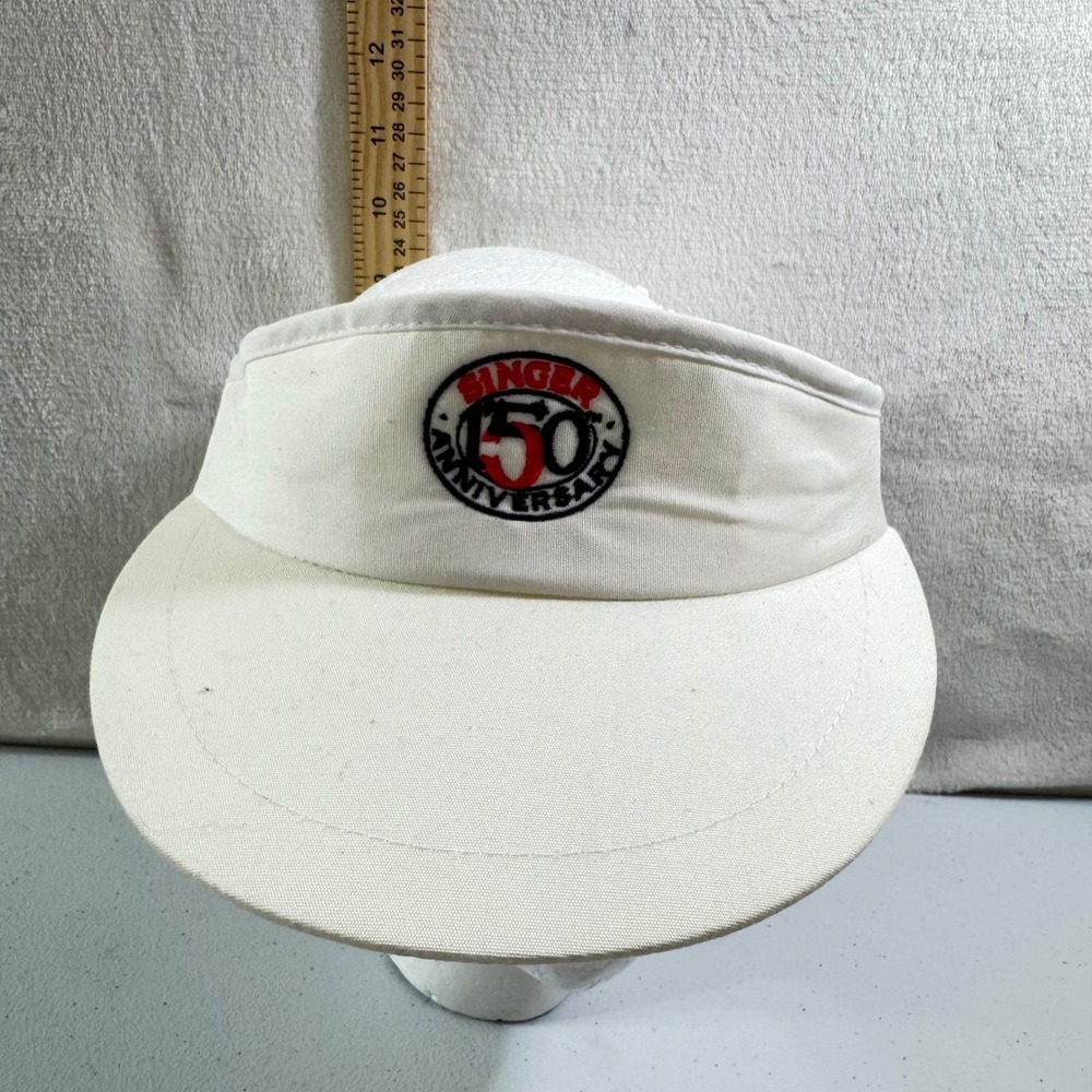 Vintage Singer Sewing 150th Anniversary Sun Visor Hat White Yupoong Adjustable